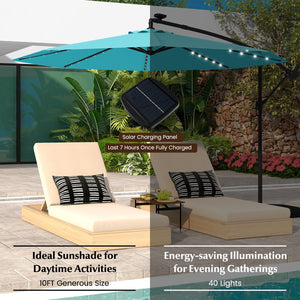 10 Feet Solar LED Offset Umbrella with 40 Lights and Cross Base for Patio-Turquoise view 6