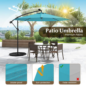 10 Feet Solar LED Offset Umbrella with 40 Lights and Cross Base for Patio-Turquoise view 7