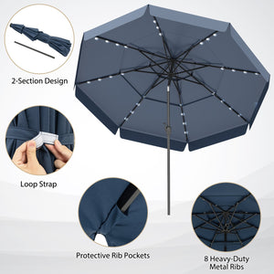 10 Feet Solar Patio Umbrella with 3-Tier Vented Top-Navy view 7