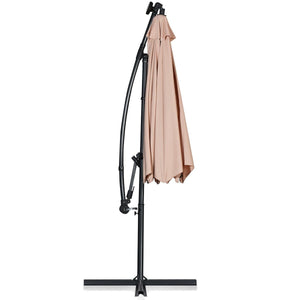10 ft 360° Rotation Solar Powered LED Patio Offset Umbrella without Weight Base-Beige view 4