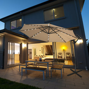 10 ft 360° Rotation Solar Powered LED Patio Offset Umbrella without Weight Base-Beige view 7