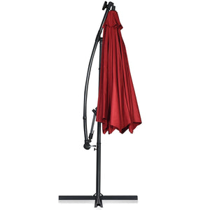 10 ft 360° Rotation Solar Powered LED Patio Offset Umbrella without Weight Base-Burgundy view 4