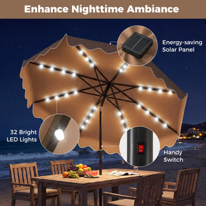 10 FT Outdoor Patio Umbrella with Solar LED Lights and Weighted Base-Brown view 7