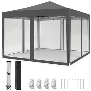 10 FT x 10 FT Pop-Up Canopy Tent Easy Setup Instant Folding Shelter with Mesh Netting-Gray