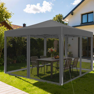 10 FT x 10 FT Pop-Up Canopy Tent Easy Setup Instant Folding Shelter with Mesh Netting-Gray view 2