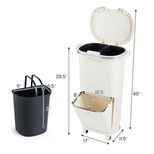 10 Gallon Kitchen Trash Can Double-Layer with Lid and 2 Removable Buckets-Beige view 4