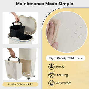 10 Gallon Kitchen Trash Can Double-Layer with Lid and 2 Removable Buckets-Beige view 8