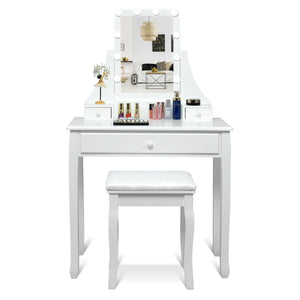 10 LED Lighted Mirror and 3 Drawers Vanity Table Set-White view 5