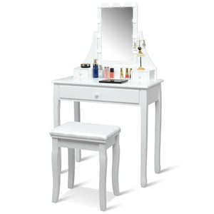 10 LED Lighted Mirror and 3 Drawers Vanity Table Set-White view 7
