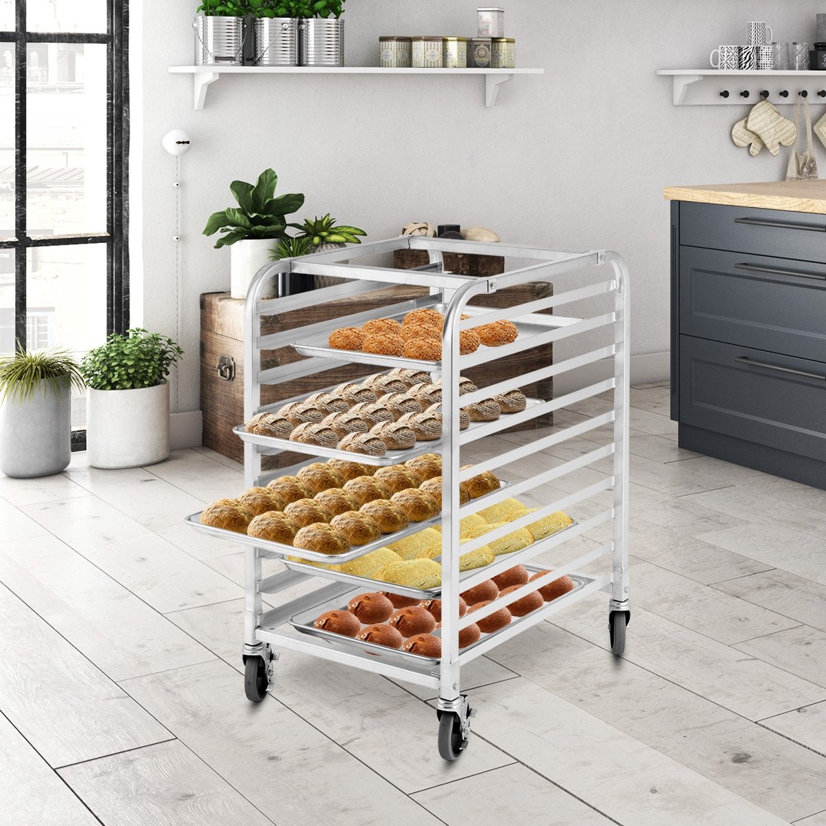10 Sheets Aluminum Rolling Bakery Pan Rack view 2