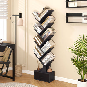 10-Tier Bookshelf with Drawer Free-standing Storage Bookcase-Black view 3