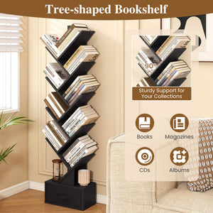 10-Tier Bookshelf with Drawer Free-standing Storage Bookcase-Black view 7