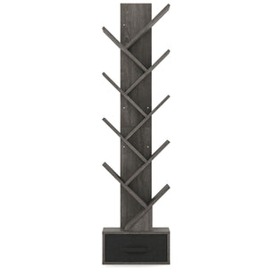 10-Tier Bookshelf with Drawer Free-standing Storage Bookcase-Gray & Black view 4