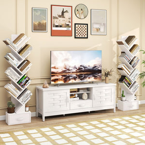 10-Tier Bookshelf with Drawer Free-standing Storage Bookcase-White view 2
