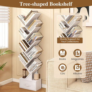 10-Tier Bookshelf with Drawer Free-standing Storage Bookcase-White view 8