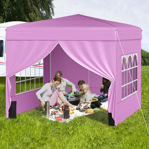 10 X 10 FT Pop up Canopy Tent Outdoor Patio Commercial Sunshade Shelter with 4 Sidewalls-Pink view 2