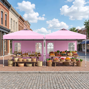 10 x 10 FT Pop Up Canopy Tent with 4 Sidewalls and Adjustable Height Waterproof-Pink view 2