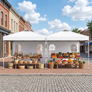 10 x 10 FT Pop Up Canopy Tent with 4 Sidewalls and Adjustable Height Waterproof-White view 2