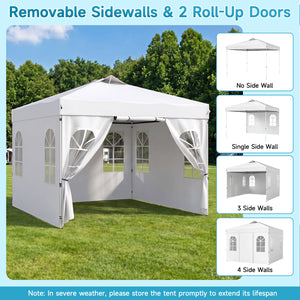10 x 10 FT Pop Up Canopy Tent with 4 Sidewalls and Adjustable Height Waterproof-White view 7
