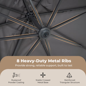 10 x 13 FT Cantilever Patio Umbrella with 360-Degree Rotation and 5 Tilt Positions-Gray view 8