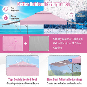 10 x 17.6 Feet Outdoor Instant Pop-up Canopy Tent with Dual Half Awnings-Pink view 6
