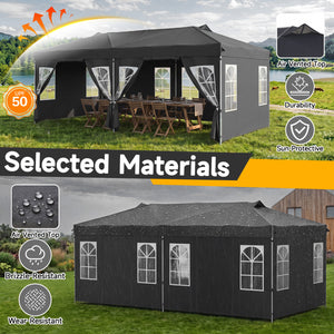 10 x 20 FT Pop Up Canopy Tent with 6 Sidewalls and Adjustable Height-Black view 5