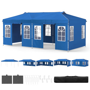 10 x 20 FT Pop Up Canopy Tent with 6 Sidewalls and Adjustable Height-Blue