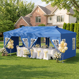10 x 20 FT Pop Up Canopy Tent with 6 Sidewalls and Adjustable Height-Blue view 2