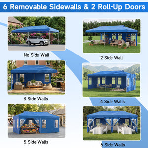 10 x 20 FT Pop Up Canopy Tent with 6 Sidewalls and Adjustable Height-Blue view 5