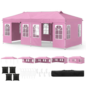 10 x 20 FT Pop Up Canopy Tent with 6 Sidewalls and Adjustable Height-Pink
