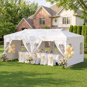 10 x 20 FT Pop Up Canopy Tent with 6 Sidewalls and Adjustable Height-White view 2