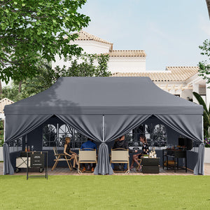 10 x 20 FT Pop up Canopy with 6 Sidewalls and Windows and Carrying Bag for Party Wedding Picnic-Gray view 2