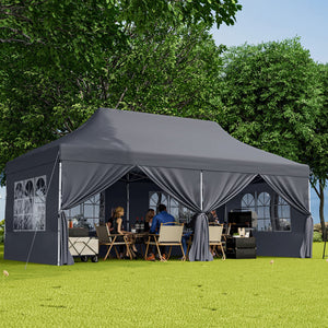 10 x 20 FT Pop up Canopy with 6 Sidewalls and Windows and Carrying Bag for Party Wedding Picnic-Gray view 3