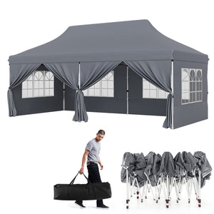10 x 20 FT Pop up Canopy with 6 Sidewalls and Windows and Carrying Bag for Party Wedding Picnic-Gray view 4