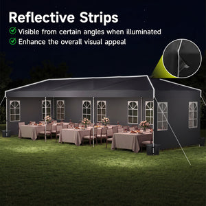 10 x 30 FT Pop Up Canopy Tent with 8 Sidewalls and Adjustable Height-Black view 9