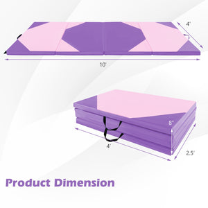 10 Feet x 4 Feet x 2 Inch Folding Exercise Mat with Hook and Loop Fasteners-Pink view 4