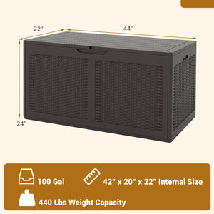 100 Gallon Resin Deck Box Outdoor Waterproof Storage Bench-Brown view 4