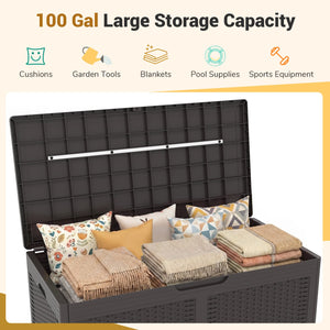 100 Gallon Resin Deck Box Outdoor Waterproof Storage Bench-Brown view 5