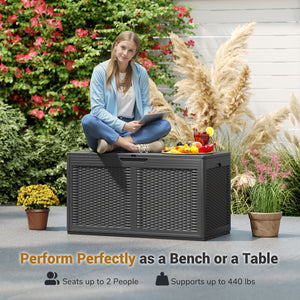 100 Gallon Resin Deck Box Outdoor Waterproof Storage Bench-Gray view 8