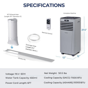 10000 BTU Portable Air Conditioner with Remote Control-Gray view 4