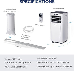 10000 BTU 4-in-1 Portable Air Conditioner with Dehumidifier and Fan Mode-White view 4