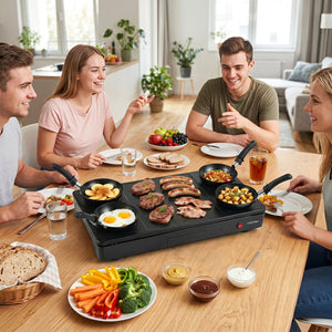 1000W Electric Grill Griddle with 4 Nonstick Woks and Wooden Spatulas for Pancakes view 2