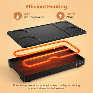 1000W Electric Grill Griddle with 4 Nonstick Woks and Wooden Spatulas for Pancakes view 6