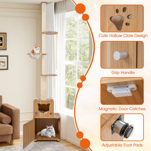 101 Inch Floor to Ceiling Cat Tree Height Adjustable with Litter Box Enclosure-Brown view 8