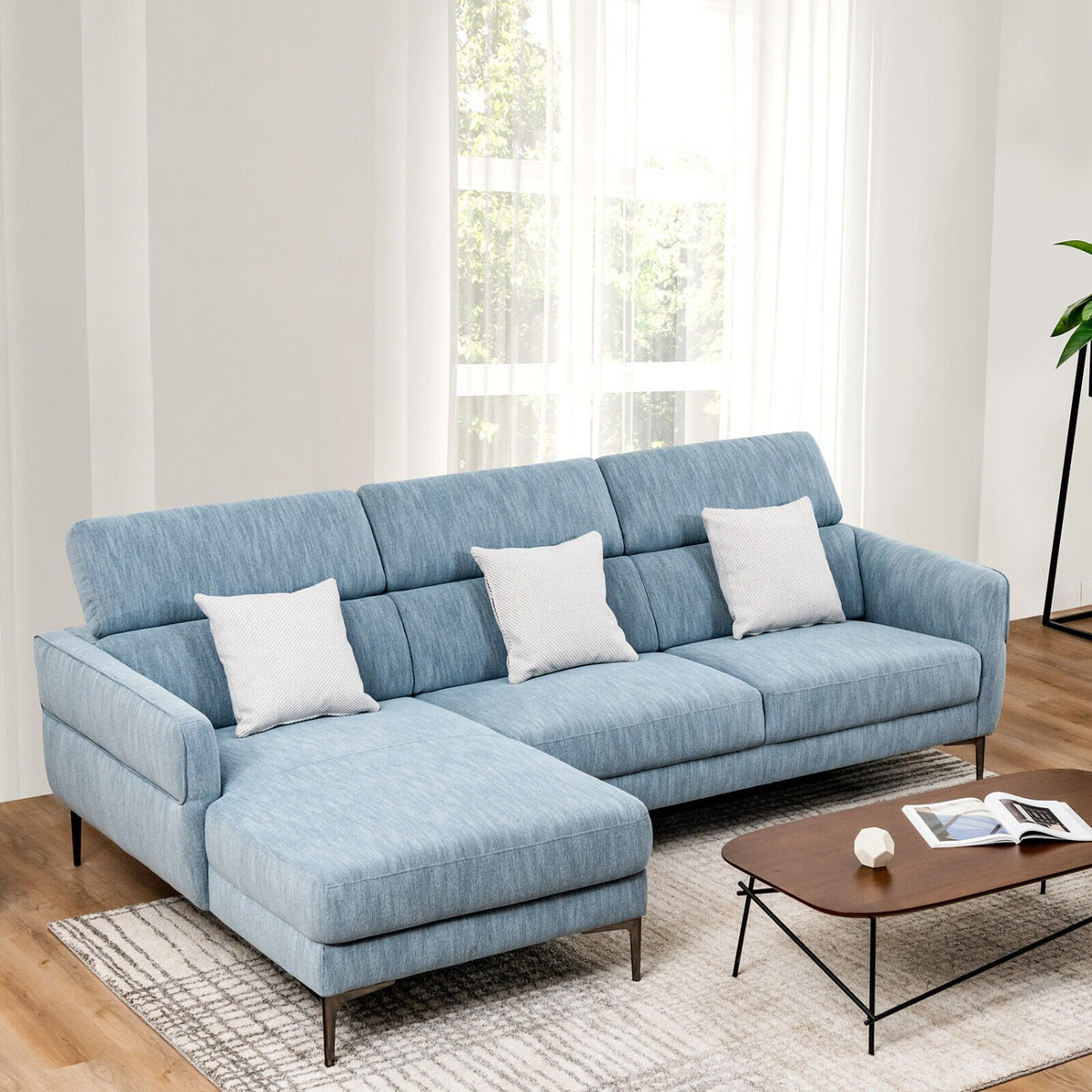 105 Inch L-Shaped Sofa Couch with 3 Adjustable Headrests-Blue view 2