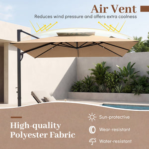 10 FT Aluminum Pole Patio Cantilever Umbrella with 220 LBS Base-Brown view 9