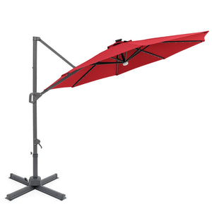 10 FT Cantilever Patio Umbrella with Solar LED Lights 360° Rotation-Wine view 4