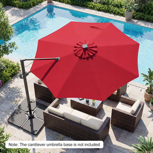 10 FT Cantilever Patio Umbrella with Solar LED Lights 360° Rotation-Wine view 2
