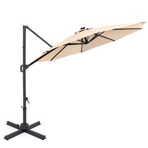 10 FT Cantilever Patio Umbrella with Solar LED Lights 360° Rotation-Beige