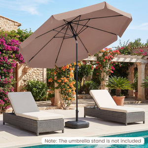 10 FT Scalloped Patio Umbrella with Push Button Tilt and 8 Fiberglass Ribs-Brown view 2
